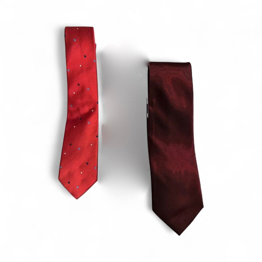 VTG 90s Rabanne Pancini Lot 2 Neck Ties Red Gray Retro Collector Power Dressing